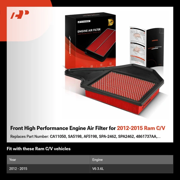 Front High Performance Engine Air Filter for 2012-2015 Ram C/V