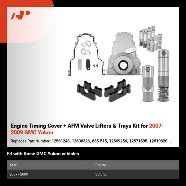 Engine Timing Cover + AFM Valve Lifters & Trays Kit for 2007-2009 GMC Yukon