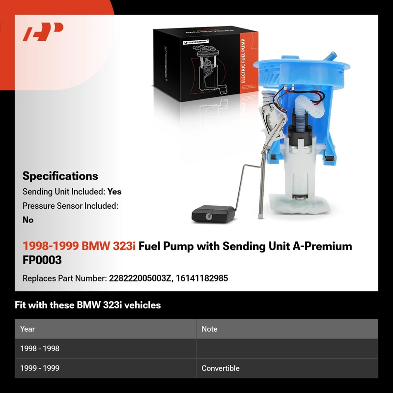 1998-1999 BMW 323i Fuel Pump with Sending Unit A-Premium FP0003