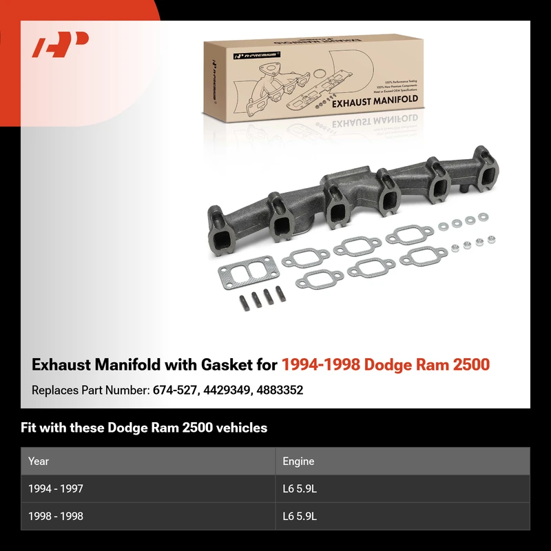 Exhaust Manifold with Gasket for 1994-1998 Dodge Ram 2500