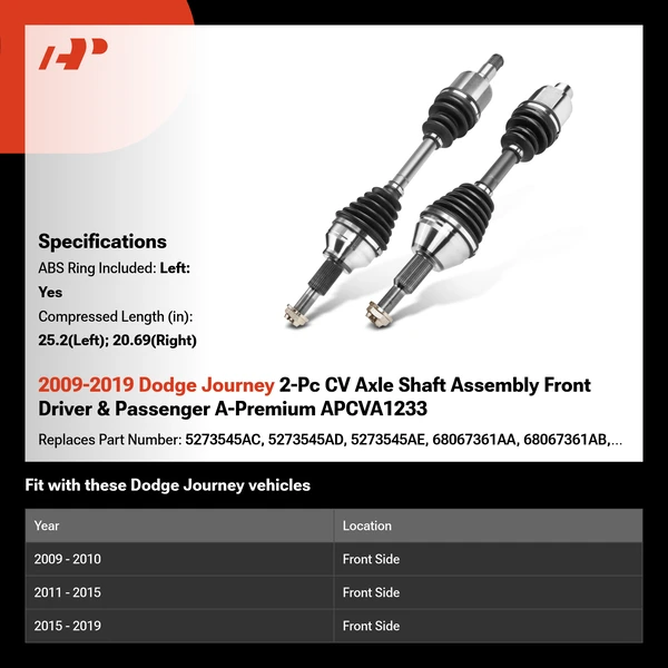 2009-2019 Dodge Journey 2-Pc CV Axle Shaft Assembly Front Driver & Passenger A-Premium APCVA1233
