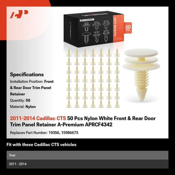 2011-2014 Cadillac CTS 50 Pcs Nylon White Front & Rear Door Trim Panel Retainer A-Premium APRCF4342