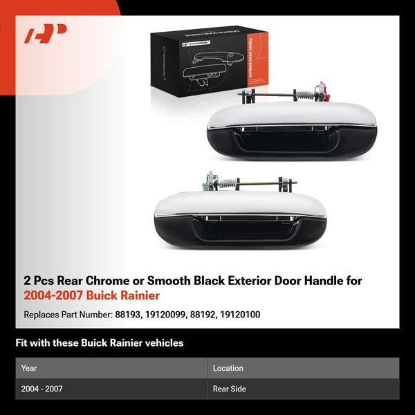 2 Pcs Rear Chrome or Smooth Black Exterior Door Handle for 2004-2007 Buick Rainier