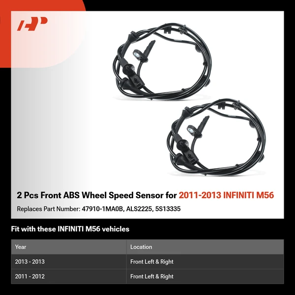 2 Pcs Front ABS Wheel Speed Sensor for 2011-2013 INFINITI M56