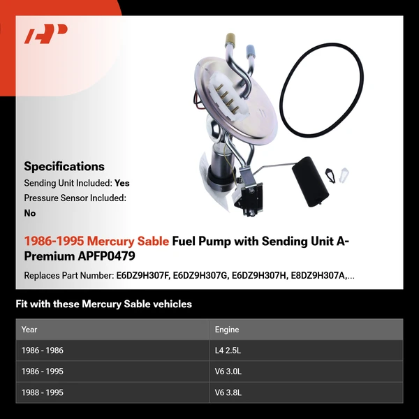 1986-1995 Mercury Sable Fuel Pump with Sending Unit A-Premium APFP0479