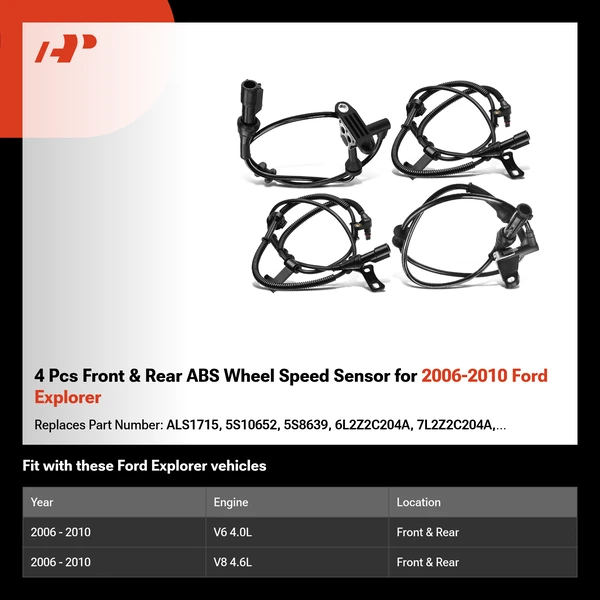 4 Pcs Front & Rear ABS Wheel Speed Sensor for 2006-2010 Ford Explorer