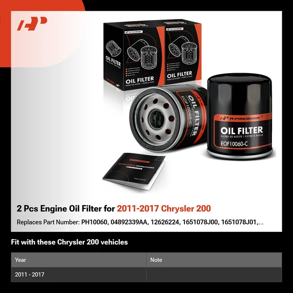 2 Pcs Engine Oil Filter for 2011-2017 Chrysler 200