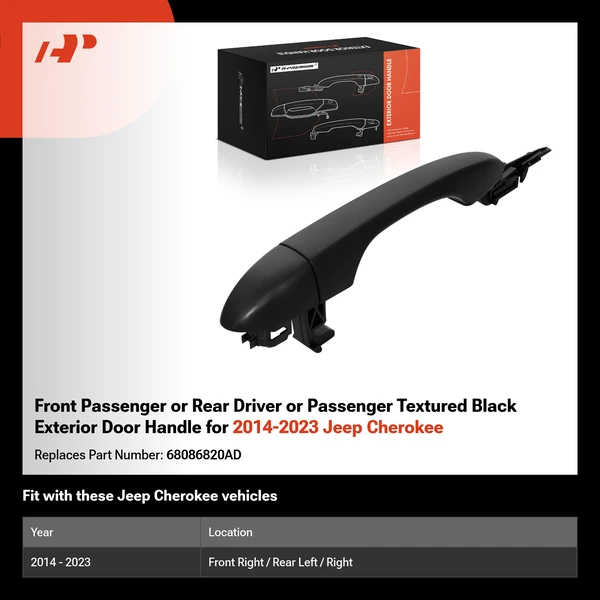 Front Passenger or Rear Driver or Passenger Textured Black Exterior Door Handle for 2014-2023 Jeep Cherokee