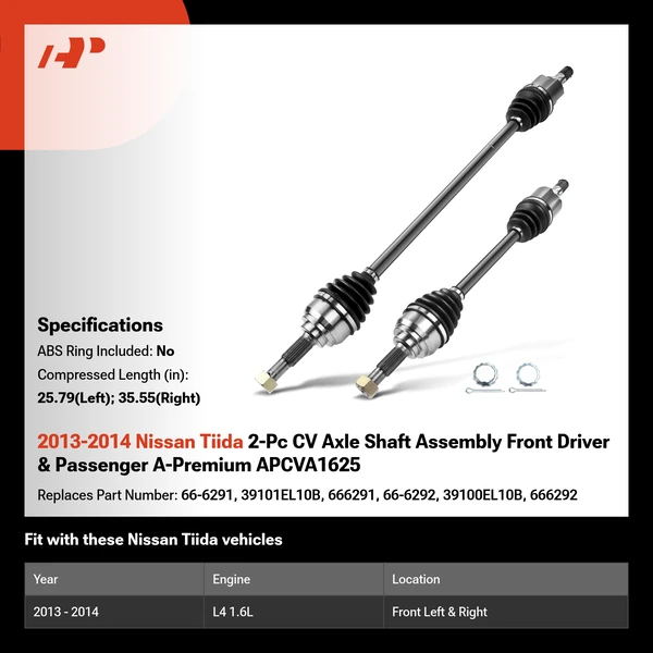 2013-2014 Nissan Tiida 2-Pc CV Axle Shaft Assembly Front Driver & Passenger A-Premium APCVA1625