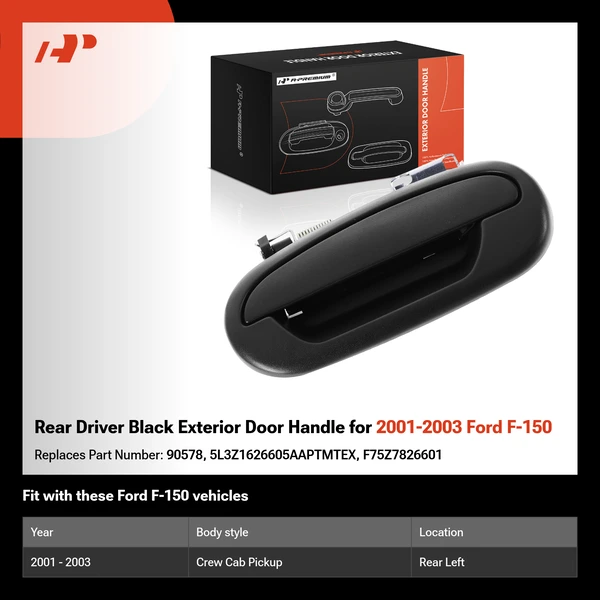 Rear Driver Black Exterior Door Handle for 2001-2003 Ford F-150