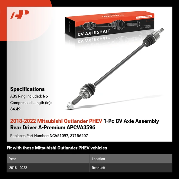 2018-2022 Mitsubishi Outlander PHEV 1-Pc CV Axle Assembly Rear Driver A-Premium APCVA3596