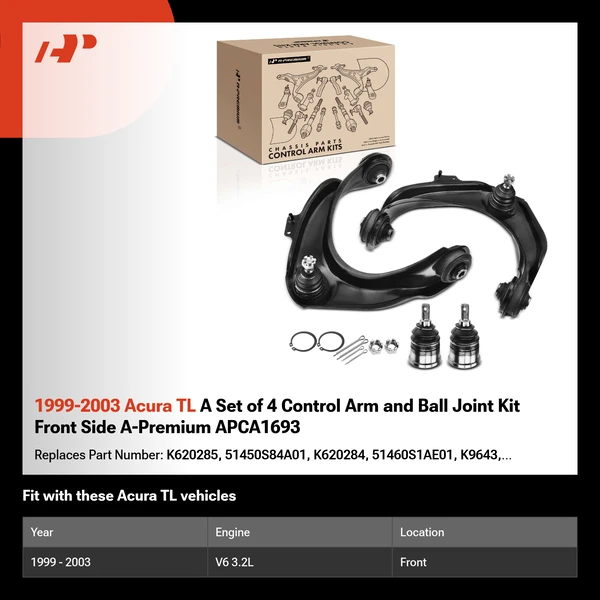 1999-2003 Acura TL A Set of 4 Control Arm and Ball Joint Kit Front Side A-Premium APCA1693