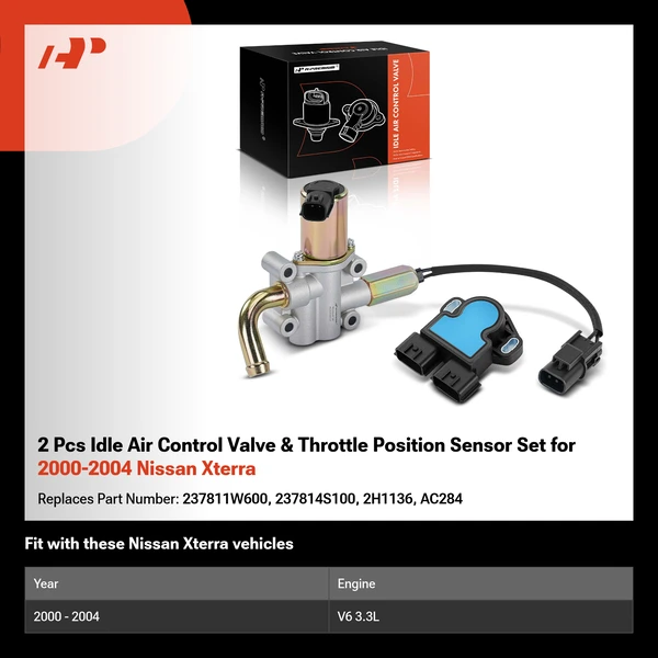 2 Pcs Idle Air Control Valve & Throttle Position Sensor Set for 2000-2004 Nissan Xterra