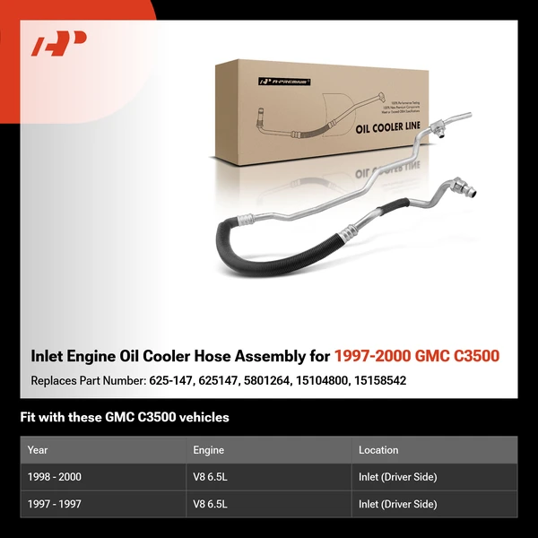 Inlet Engine Oil Cooler Hose Assembly for 1997-2000 GMC C3500