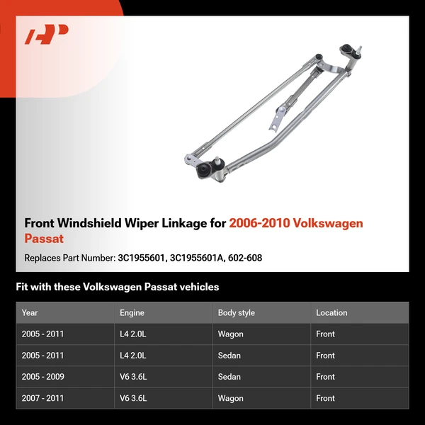 Front Windshield Wiper Linkage for 2006-2010 Volkswagen Passat