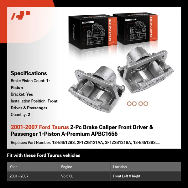 2001-2007 Ford Taurus 2-Pc Brake Caliper Front Driver & Passenger 1-Piston A-Premium APBC1656