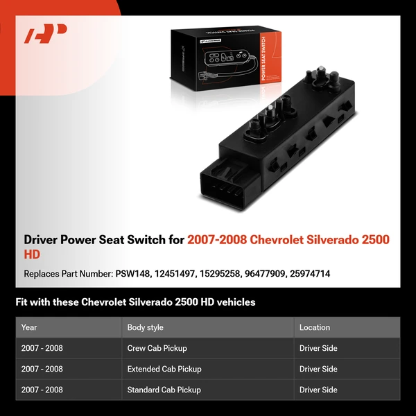 Driver Power Seat Switch for 2007-2008 Chevrolet Silverado 2500 HD