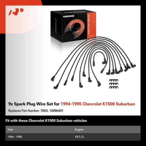 9x Spark Plug Wire Set for 1994-1995 Chevrolet K1500 Suburban