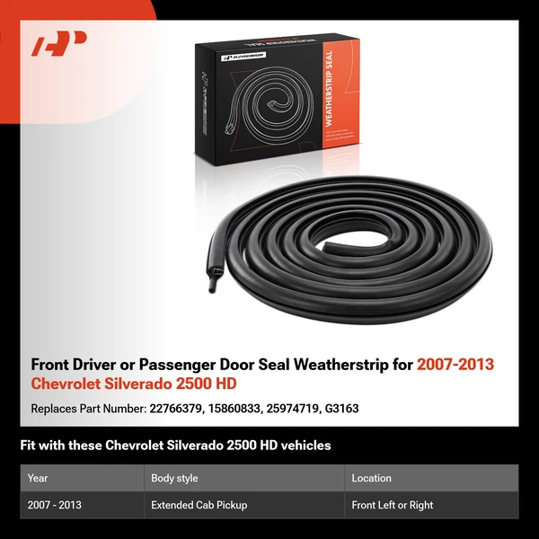 Front Driver or Passenger Door Seal Weatherstrip for 2007-2013 Chevrolet Silverado 2500 HD