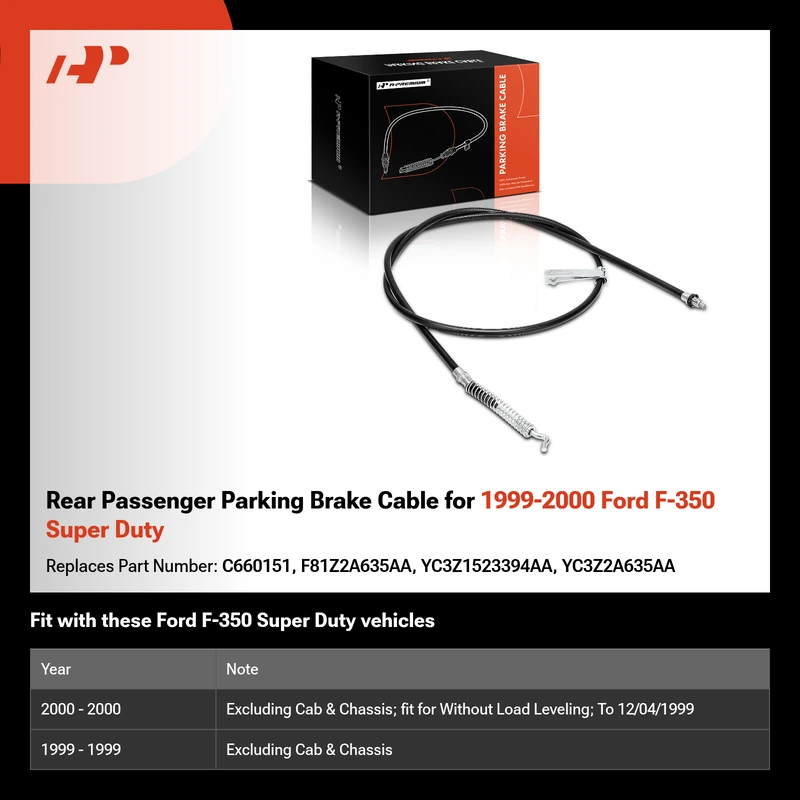 Rear Passenger Parking Brake Cable for 1999-2000 Ford F-350 Super Duty