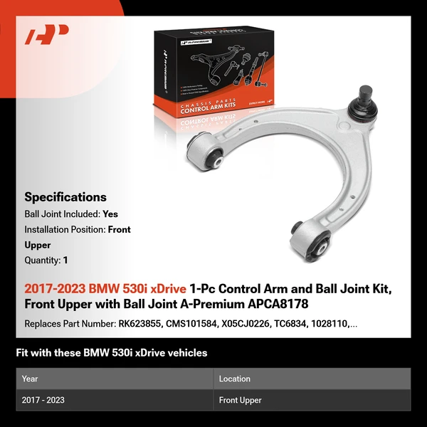 2017-2023 BMW 530i xDrive 1-Pc Control Arm and Ball Joint Kit, Front Upper with Ball Joint A-Premium APCA8178