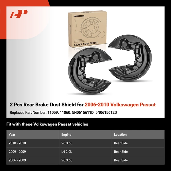 2 Pcs Rear Brake Dust Shield for 2006-2010 Volkswagen Passat