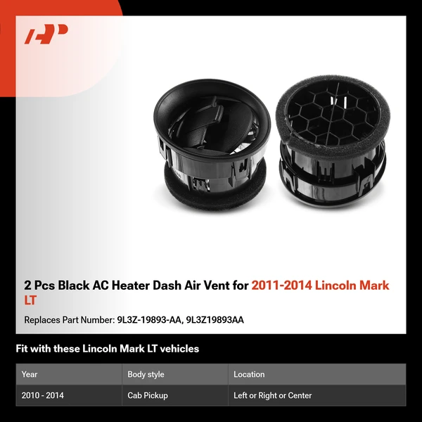2 Pcs Black AC Heater Dash Air Vent for 2011-2014 Lincoln Mark LT