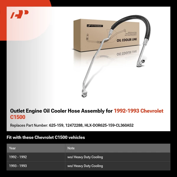Outlet Engine Oil Cooler Hose Assembly for 1992-1993 Chevrolet C1500