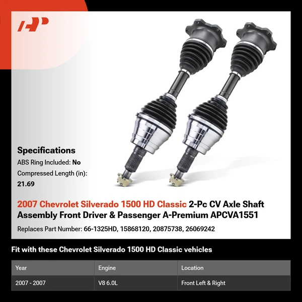 2007 Chevrolet Silverado 1500 HD Classic 2-Pc CV Axle Shaft Assembly Front Driver & Passenger A-Premium APCVA1551