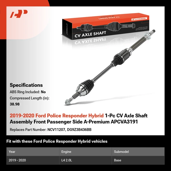 2019-2020 Ford Police Responder Hybrid 1-Pc CV Axle Shaft Assembly Front Passenger Side A-Premium APCVA3191