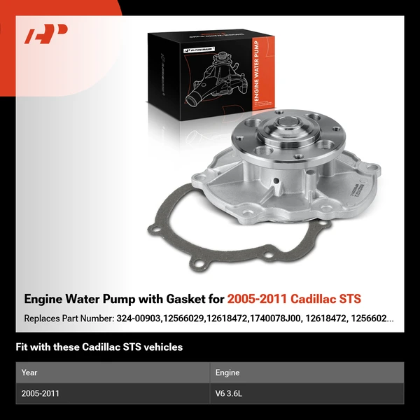 Engine Water Pump with Gasket for 2005-2011 Cadillac STS