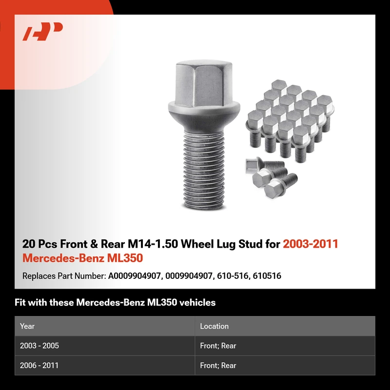 20 Pcs Front & Rear M14-1.50 Wheel Lug Stud for 2003-2011 Mercedes-Benz ML350