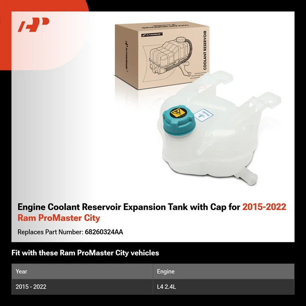 Engine Coolant Reservoir Expansion Tank with Cap for 2015-2022 Ram ProMaster City