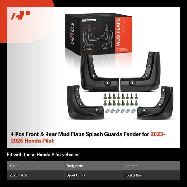 4 Pcs Front & Rear Mud Flaps Splash Guards Fender for 2023-2025 Honda Pilot