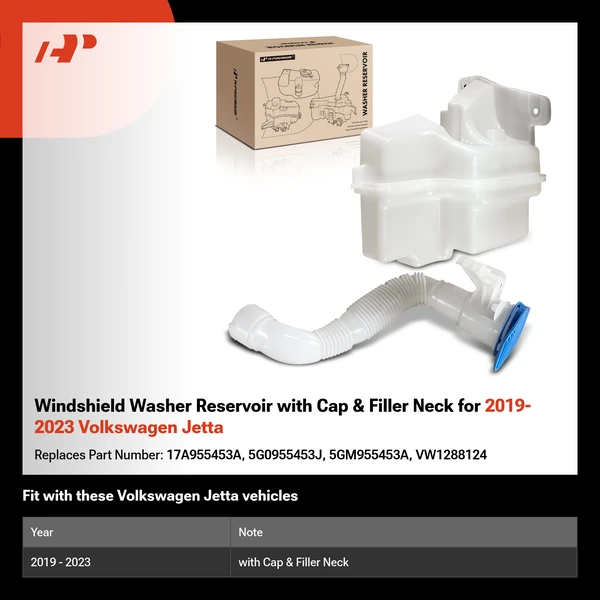 Windshield Washer Reservoir with Cap & Filler Neck for 2019-2023 Volkswagen Jetta