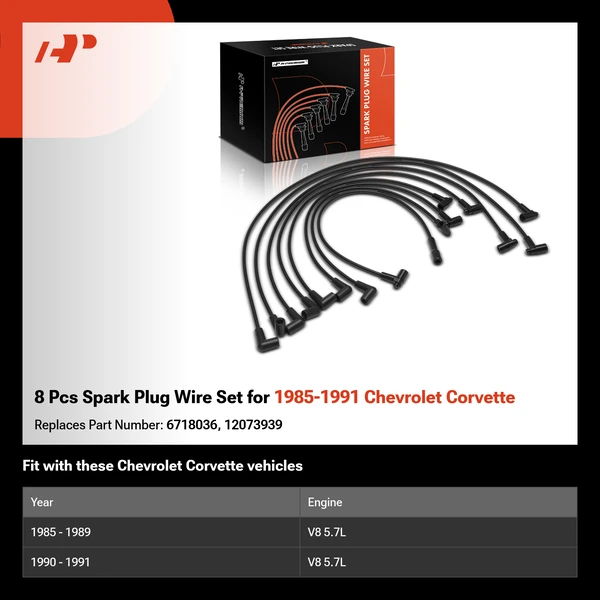 8 Pcs Spark Plug Wire Set for 1985-1991 Chevrolet Corvette