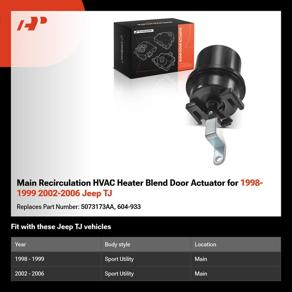 Main Recirculation HVAC Heater Blend Door Actuator for 1998-1999 2002-2006 Jeep TJ