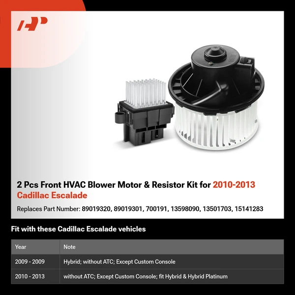 2 Pcs Front HVAC Blower Motor & Resistor Kit for 2010-2013 Cadillac Escalade