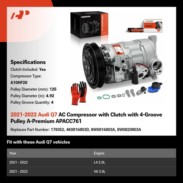 2021-2022 Audi Q7 AC Compressor with Clutch with 4-Groove Pulley A-Premium APACC761