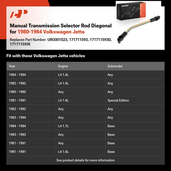 Manual Transmission Selector Rod Diagonal for 1980-1984 Volkswagen Jetta