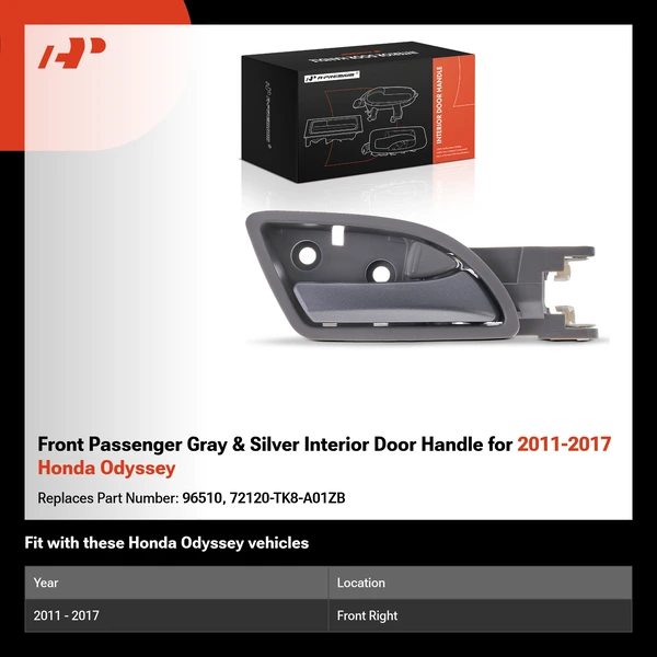 Front Passenger Gray & Silver Interior Door Handle for 2011-2017 Honda Odyssey