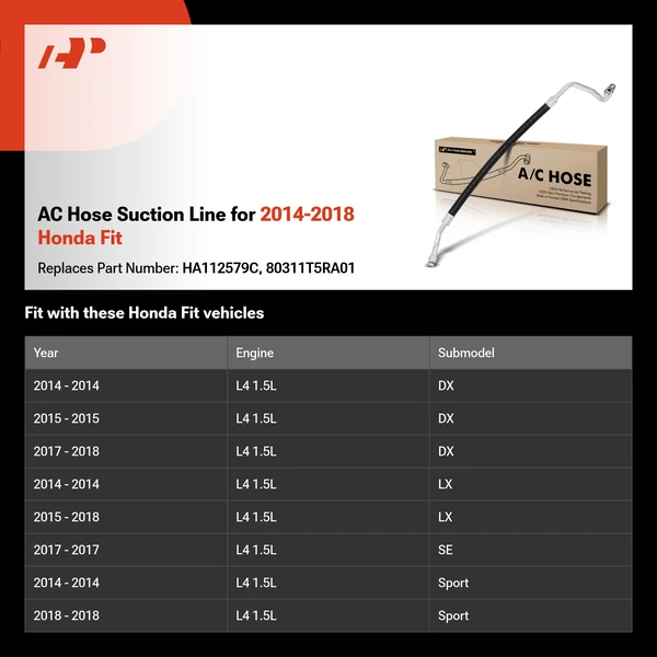 AC Hose Suction Line for 2014-2018 Honda Fit