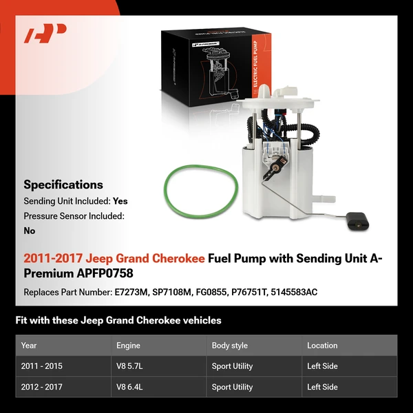 2011-2017 Jeep Grand Cherokee Fuel Pump with Sending Unit A-Premium APFP0758