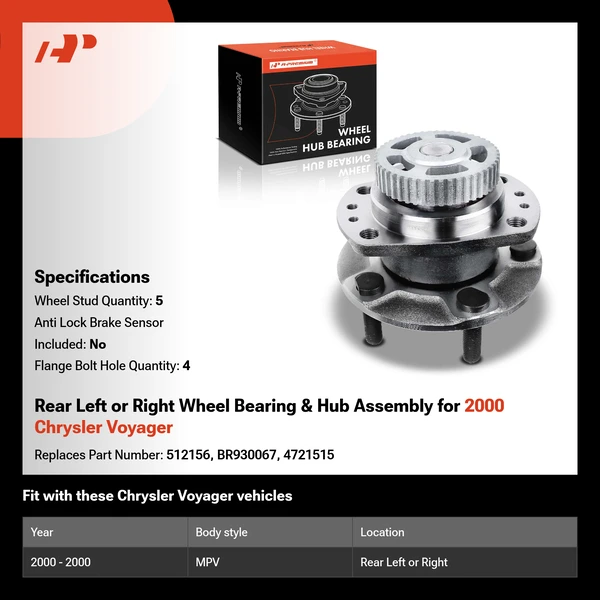 Rear Left or Right Wheel Bearing & Hub Assembly for 2000 Chrysler Voyager