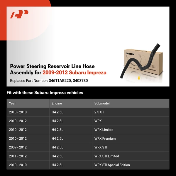 Power Steering Reservoir Line Hose Assembly for 2009-2012 Subaru Impreza