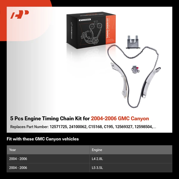 5 Pcs Engine Timing Chain Kit for 2004-2006 GMC Canyon