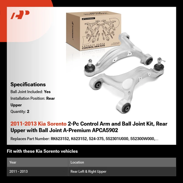 2011-2013 Kia Sorento 2-Pc Control Arm and Ball Joint Kit, Rear Upper with Ball Joint A-Premium APCA5902