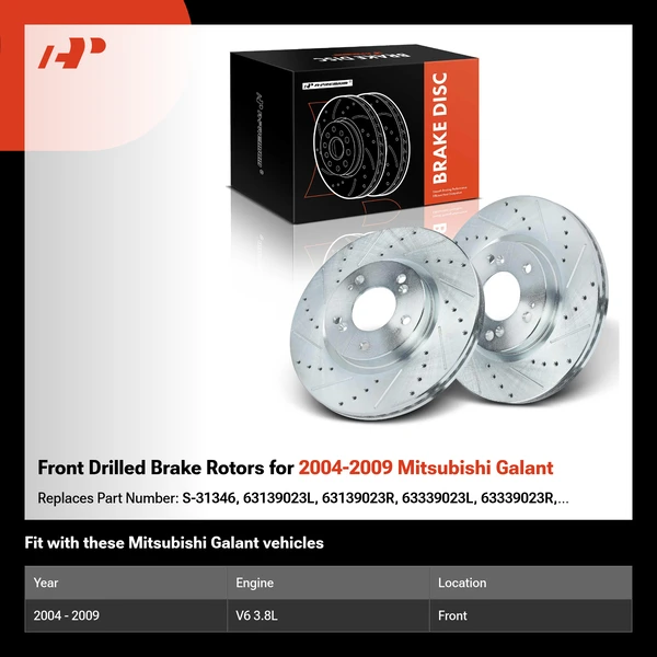 Front Drilled Brake Rotors for 2004-2009 Mitsubishi Galant