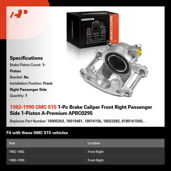 1982-1990 GMC S15 1-Pc Brake Caliper Front Right Passenger Side 1-Piston A-Premium APBC0295