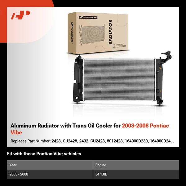 Aluminum Radiator with Trans Oil Cooler for 2003-2008 Pontiac Vibe